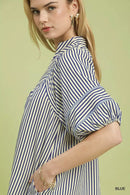Umgee Striped Puff Sleeve Shift Dress