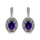 .925 Sterling Silver Diamond Accent and 8x6mm Purple Oval Amethyst Stud Earrings (I-J Color, I1-I2 Clarity)