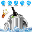 Double-Wall Stainless Steel Insulated Ice Bucket 3L Ice Holder Ice Container with Lid Scoop Strainer Handle for Wine Champagne Beer Parties Cocktails