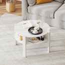 29.5 Inch Round Coffee Table with Storage Shelves for Small Space