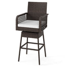 29 Inches Patio 360° Swivel Bar Stool with Cross-Woven Armrests and Seat Cushion-White