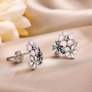 925 Sterling Silver Earrings with Pavé Setting, Oxidized Silver, Enamel - 1.0 x 1.1 cm for Women