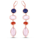 14K Rose Gold Plated 30.55 Carat Genuine Multi Stone .925 Sterling Silver Earrings
