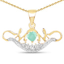 14K Yellow Gold Plated 0.62 Carat Genuine Emerald and White Topaz .925 Sterling Silver Pendant