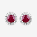 1.22 Carat Genuine Ruby and White Diamond 14K White Gold Earrings