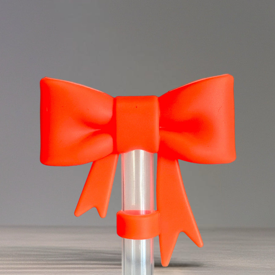 Neon Orange 3D Bow Straw Topper