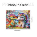 Personalized Unicorn Dragon Wooden Puzzle with Name | Kawaii Rainbow Dragon and Baby Unicorn in a Magical Garden | 60 Pieces | Gift for Girls