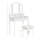 4 Drawers Wood Mirrored Vanity Dressing Table with Stool