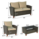4 Pieces Patio Rattan Furniture Set with Cushions