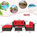 5 Pcs Outdoor Patio Rattan Furniture Set Sectional Conversation with Navy Cushions-Turquoise