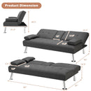 Convertible Folding Futon Sofa Bed Fabric with 2 Cup Holders
