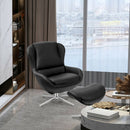 360° Swivel Leather Lounge Chair with Ottoman and Aluminum Alloy Base