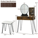 Vanity Table Set with Lighted Mirror and Cushion Stool-Brown