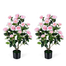 2-Pack Artificial Camellia Tree Faux Flower Plant in Cement-Filled Pot