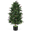 2 Pack Artificial Topiary Cone Tree Faux Potted Shrub Plant with 49 Flowers