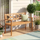 2-Person Patio Acacia Wood Garden Chair with Armrests and Backrest for Backyard