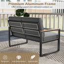 2 Piece Patio Aluminum Furniture Set with Wood-Plastic Armrests and Tabletop-Gray