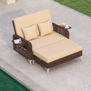 2 Piece Patio Rattan Daybed Wicker Loveseat and Ottoman with Adjustable Backrest