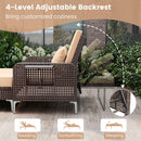 2 Piece Patio Rattan Daybed Wicker Loveseat and Ottoman with Adjustable Backrest