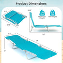 2 Pieces 5-position Lay Flat Beach Recliner with Carry Strap and Metal Frame
