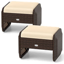 2 Pieces Outdoor Patio PE Wicker Ottomans with Removable Cushions