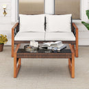 2 Pieces Patio PE Wicker Furniture Set Outside Conversation Set for Porch-White