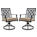 2 Pieces Patio Swivel Chairs with Blossom Pattern Backrest and Cushions-Black