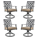 2 Pieces Patio Swivel Chairs with Blossom Pattern Backrest and Cushions-Black