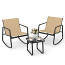 2 Rocking Bistro Chairs and Glass-Top Table for Porch Yard Balcony-Black