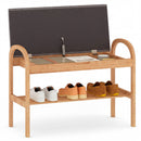 2-Tier Bamboo Shoe Bench with Storage and Padded Cushion-Gray