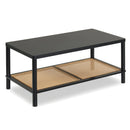 2-Tier Boho Coffee Table with Rattan Storage Shelf