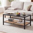 2-Tier Boho Coffee Table with Rattan Storage Shelf
