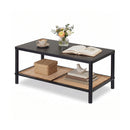 2-Tier Boho Coffee Table with Rattan Storage Shelf