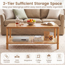 2-Tier Boho Coffee Table with Rattan Storage Shelf