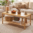 2-Tier Boho Coffee Table with Rattan Storage Shelf