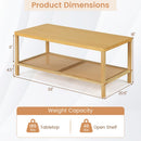2-Tier Boho Coffee Table with Rattan Storage Shelf