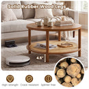 Round Rattan Coffee Table with Storage Shelf
