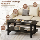 2-Tier Coffee Table Slatted Wood Center Table with Storage Shelf