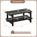 2-Tier Coffee Table Slatted Wood Center Table with Storage Shelf