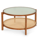 2-Tier Rattan Coffee Table with Frosted Glass Top