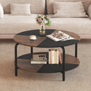 2-Tier Round Coffee Table Metal Frame with Storage Shelf