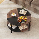 2-Tier Round Coffee Table Metal Frame with Storage Shelf