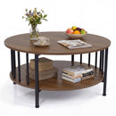 Round Coffee Table with Storage Shelf and Metal Frame