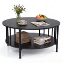 Round Coffee Table with Storage Shelf and Metal Frame