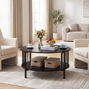 Round Coffee Table with Storage Shelf and Metal Frame