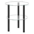 Round End Table with Tempered Glass Top and Shelf