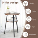 2-Tier Round End Table with Open Shelf and Triangular Metal Frame