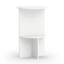 Round Side Table with Storage Shelf, 2-Tier White
