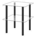 Square End Table with Tempered Glass Top and Shelf