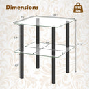 Square End Table with Tempered Glass Top and Shelf